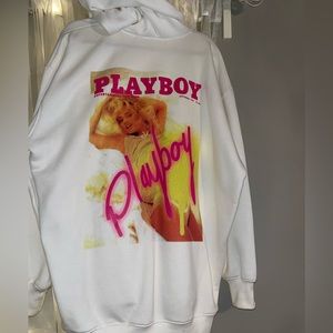 Missguided x Playboy White Spray Paint Graphic Oversized Hoodie